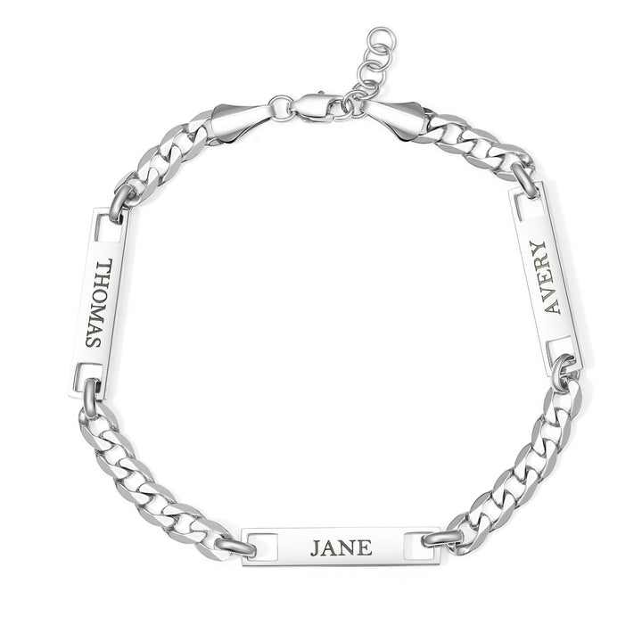Engravable Stainless Steel Figaro Chain Name Bar Bracelet