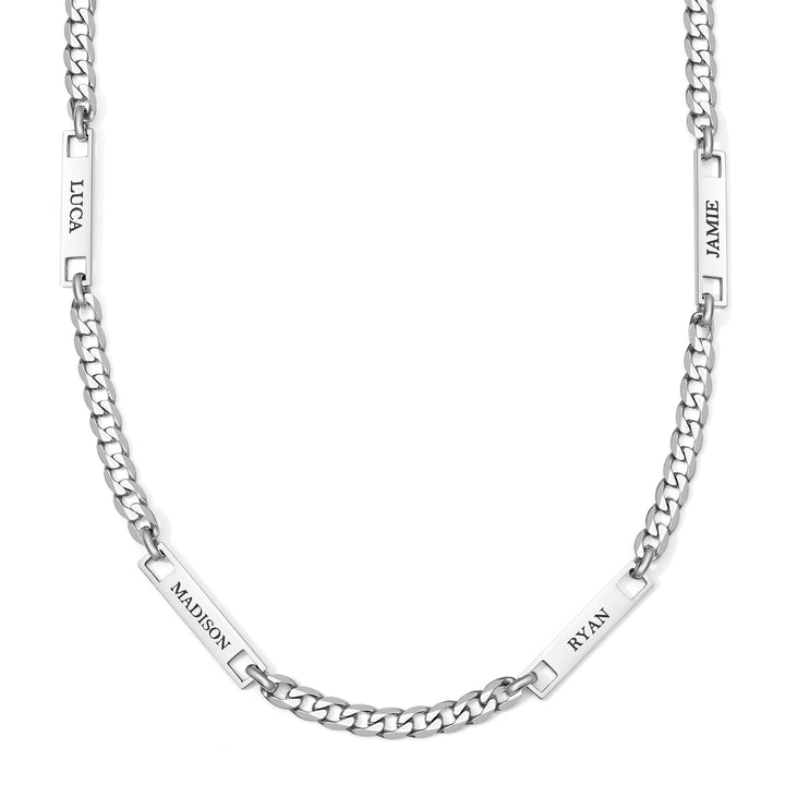 Stainless Steel Figaro Chain Engravable Name Bar Necklace