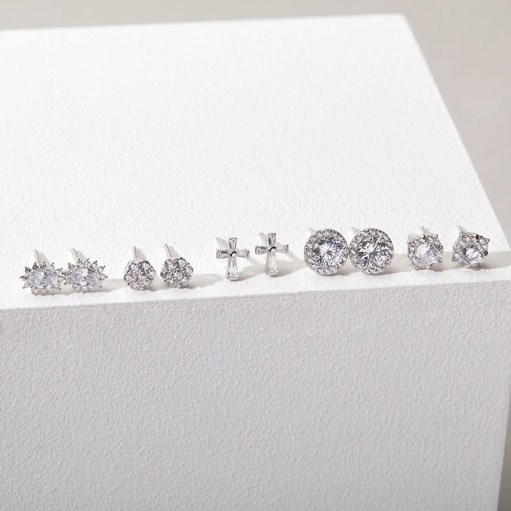 Sterling Silver CZ Oval Stud Earrings