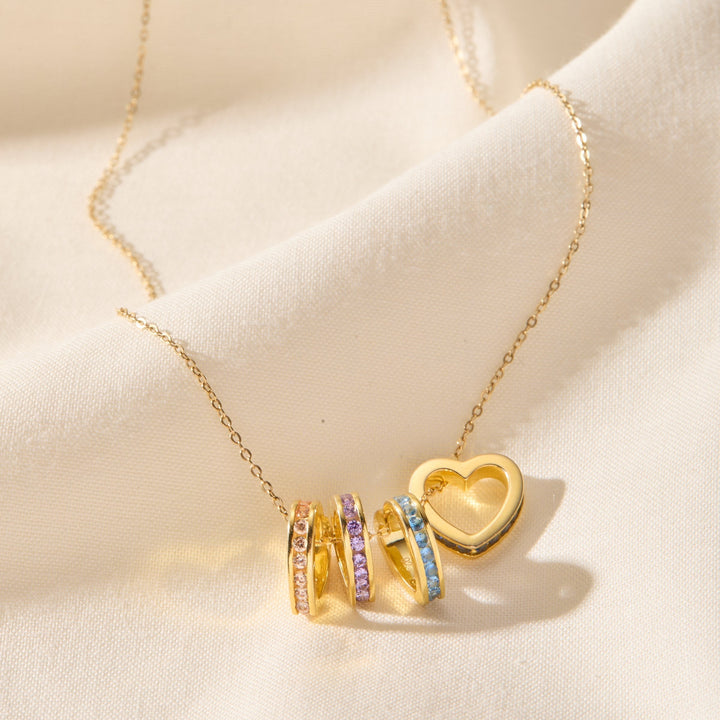 Stackable Birthstone Eternity Heart Charm Necklace