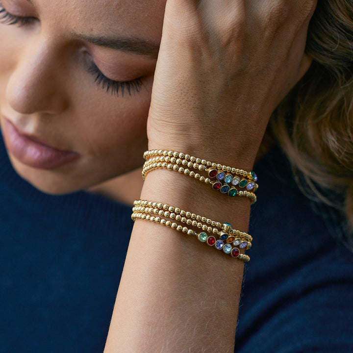 Custom Bezel Set Birthstone Bead Bracelet