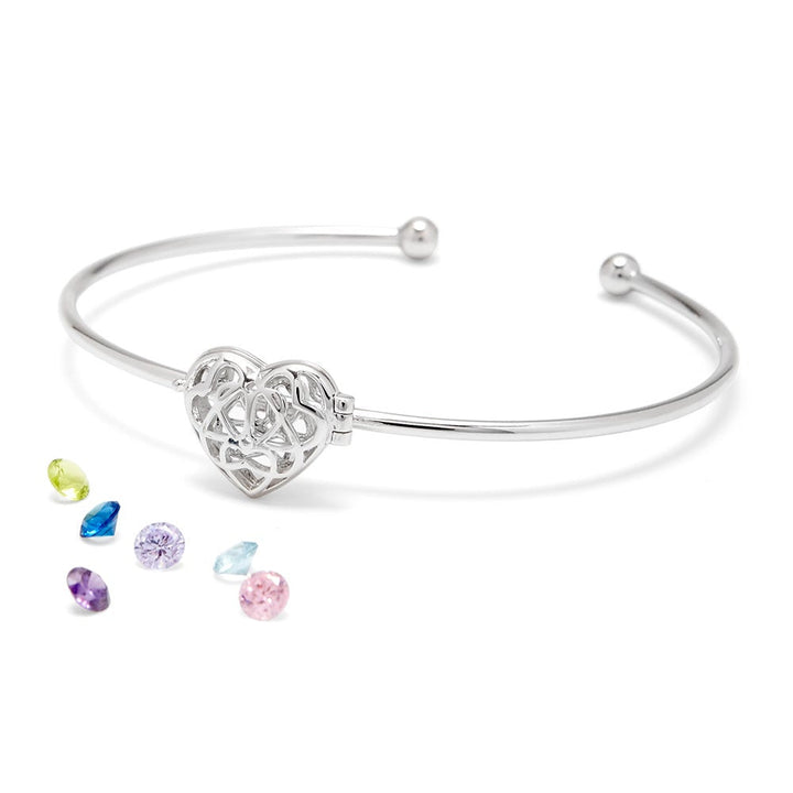 Custom Interlocking Heart Birthstone Cuff Bracelet