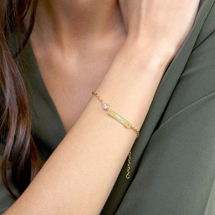 Custom Bezel Set Birthstone Name Bar Bracelet