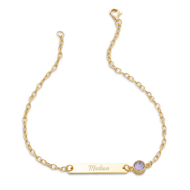 Custom Bezel Set Birthstone Name Bar Bracelet