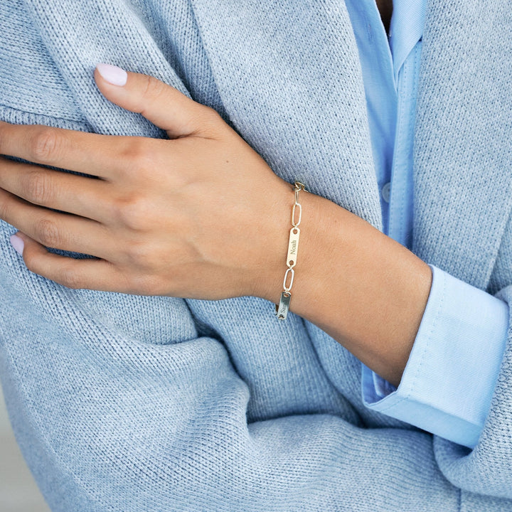 Engravable Paperclip Chain Name Bar Bracelet