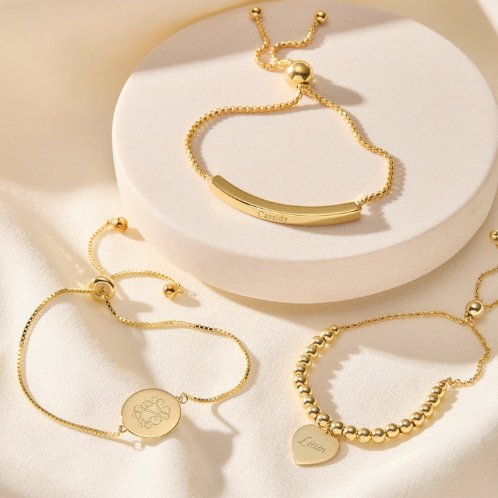 Engravable Heart Tag Beaded Bolo Bracelet