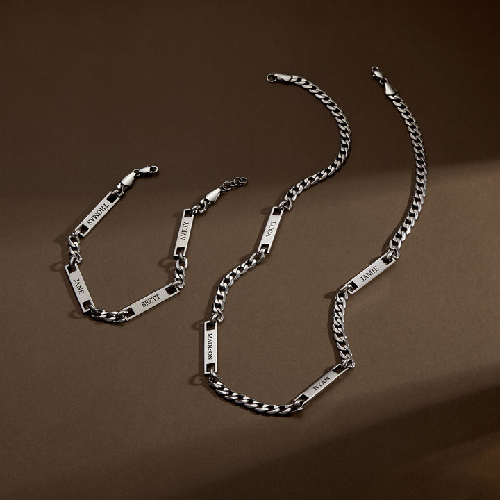 Engravable Stainless Steel Figaro Chain Name Bar Bracelet