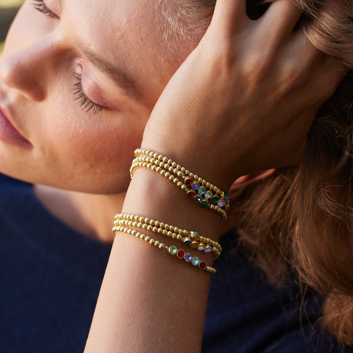 Custom Bezel Set Birthstone Bead Bracelet