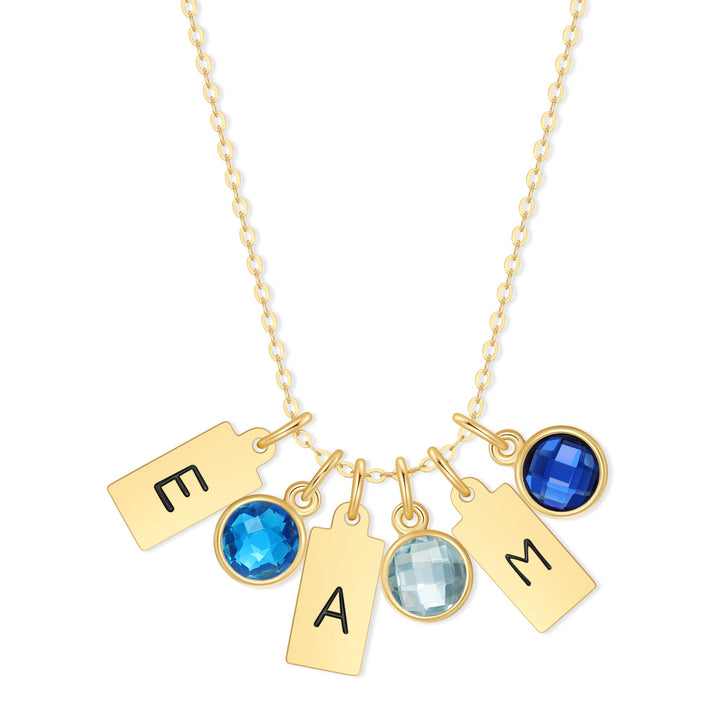 Custom Multi Hand Stamped Mini Rectangle Initial Birthstone Necklace
