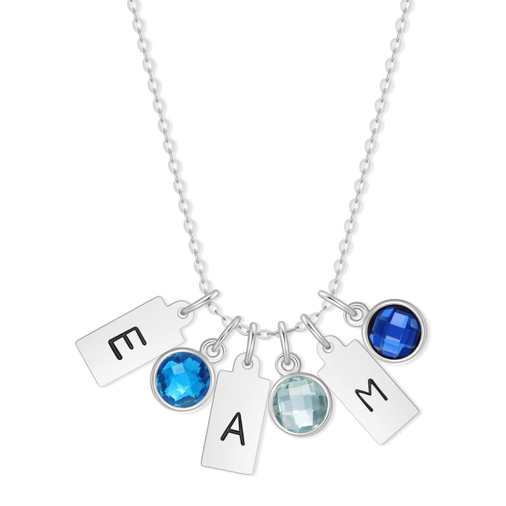 Custom Multi Hand Stamped Mini Rectangle Initial Birthstone Necklace