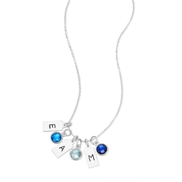 Custom Multi Hand Stamped Mini Rectangle Initial Birthstone Necklace