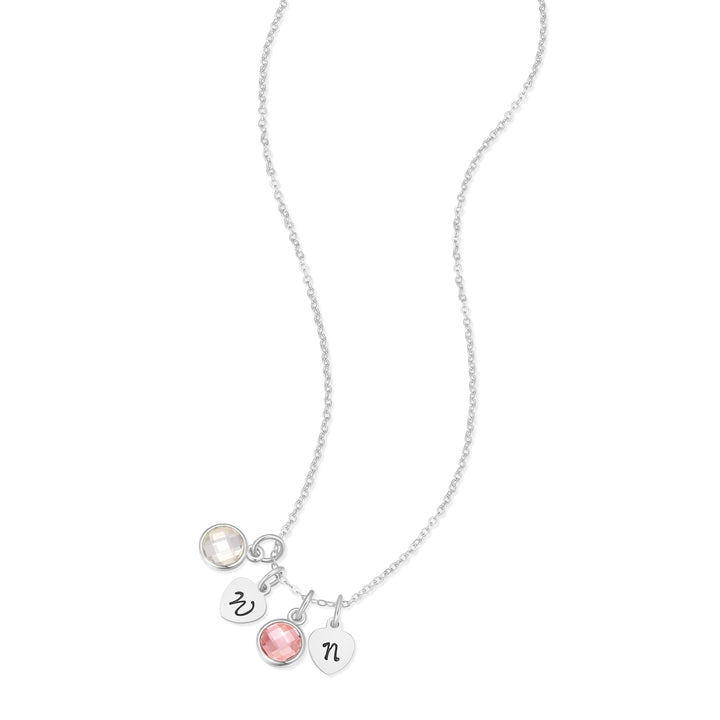 Custom Multi Hand Stamped Mini Heart Initial Birthstone Necklace