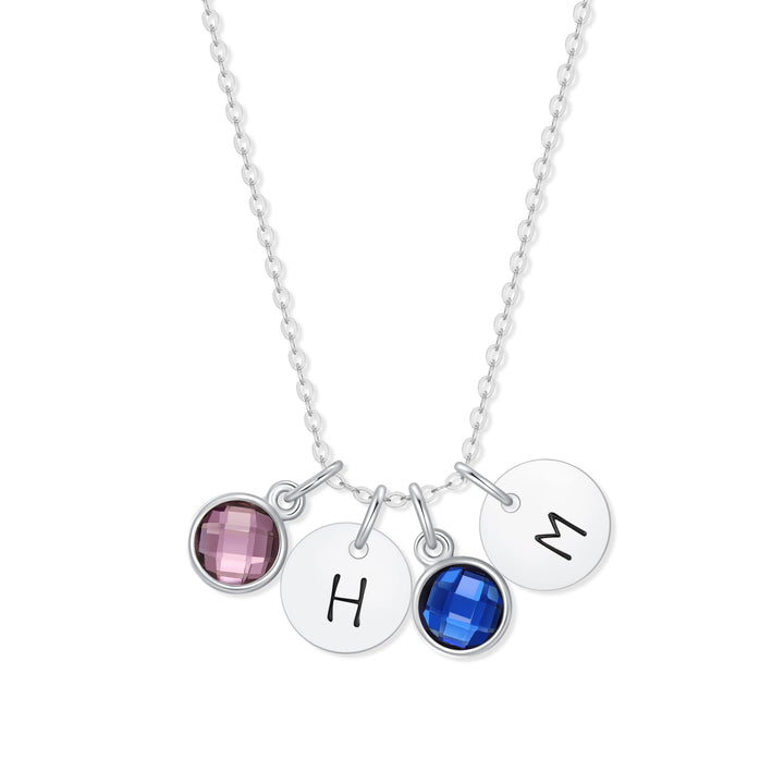 Custom Multi Hand Stamped Mini Round Initial Birthstone Necklace