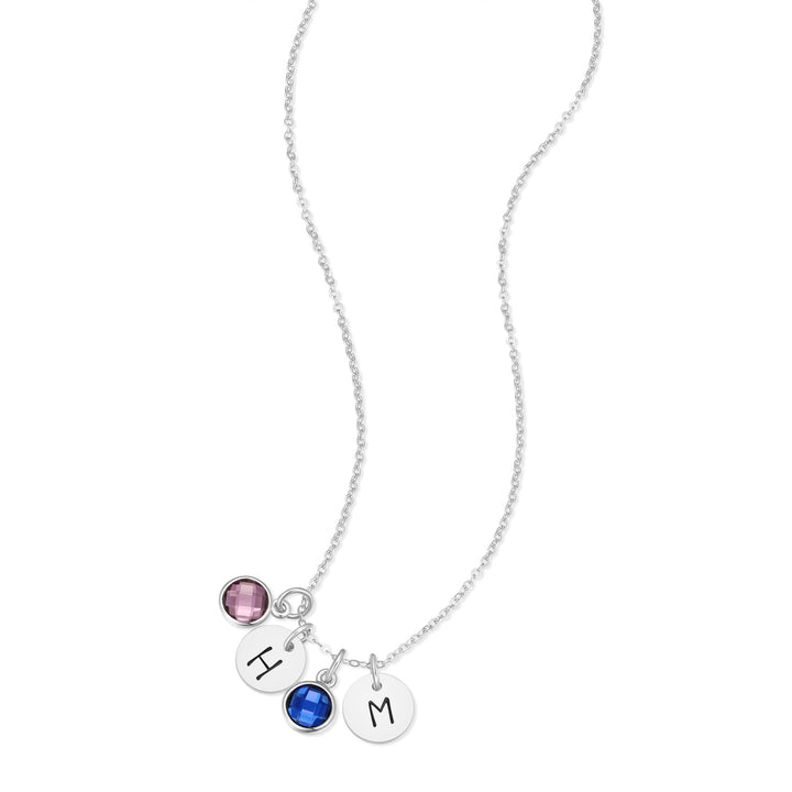 Custom Multi Hand Stamped Mini Round Initial Birthstone Necklace
