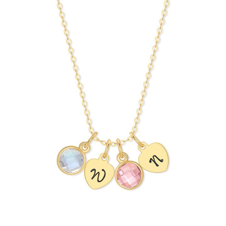 Custom Multi Hand Stamped Mini Heart Initial Birthstone Necklace