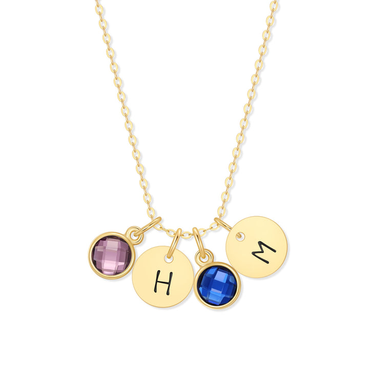 Custom Multi Hand Stamped Mini Round Initial Birthstone Necklace