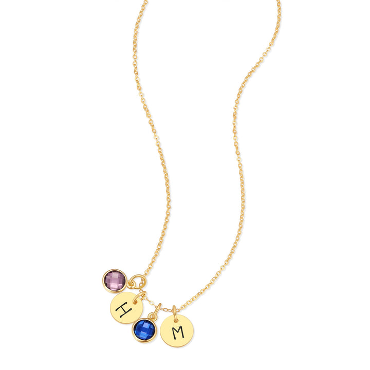 Custom Multi Hand Stamped Mini Round Initial Birthstone Necklace