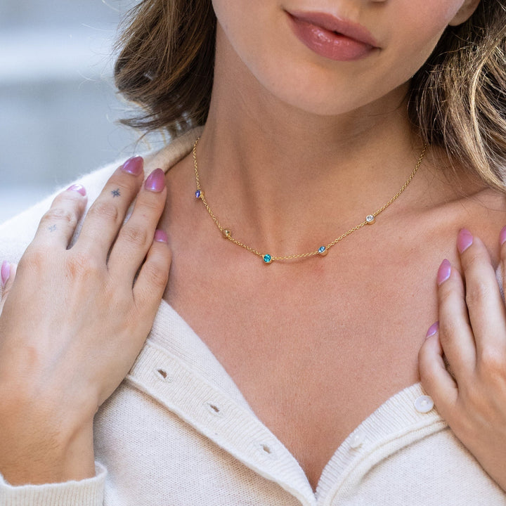 Custom Floating Bezel Set Birthstone Necklace