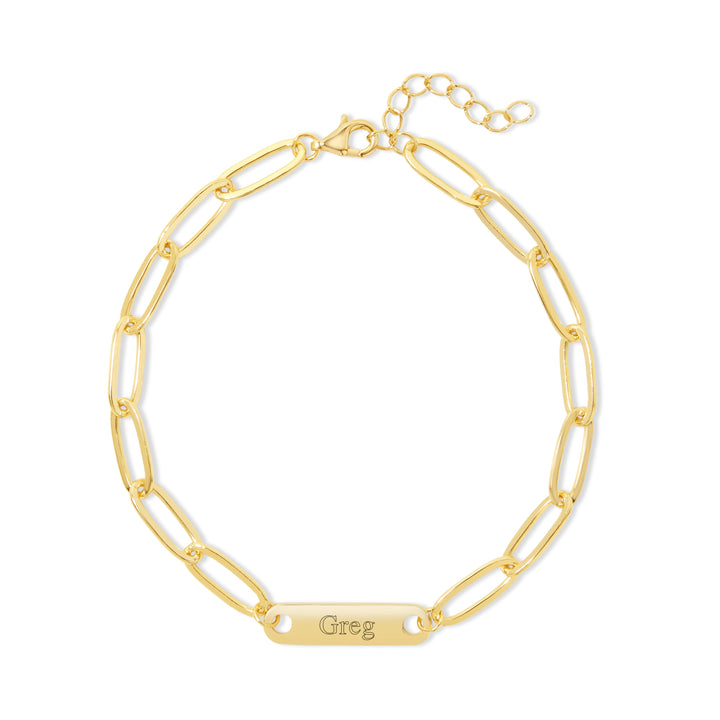 Engravable Paperclip Chain Name Bar Bracelet