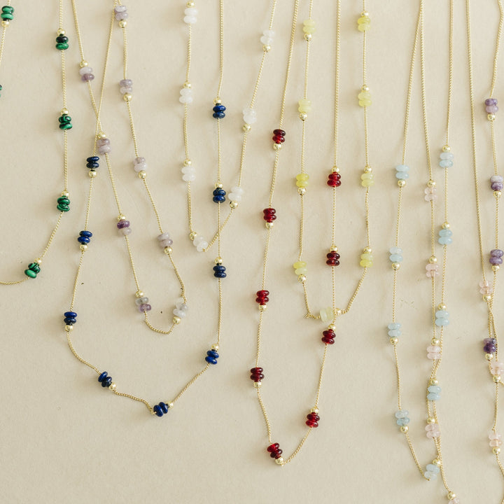 Gold Beaded Birthstone Necklace