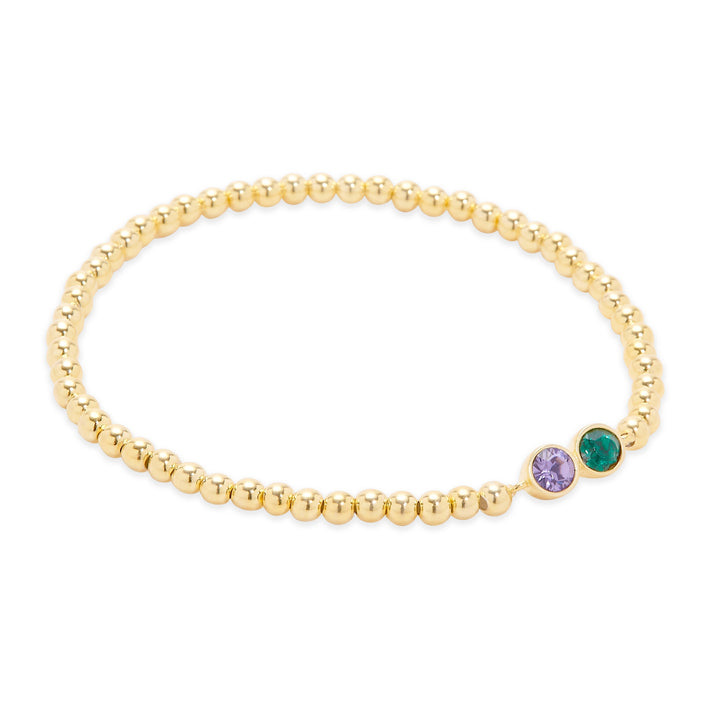 Two Stone Bezel Set Gold Birthstone Bead Bracelet