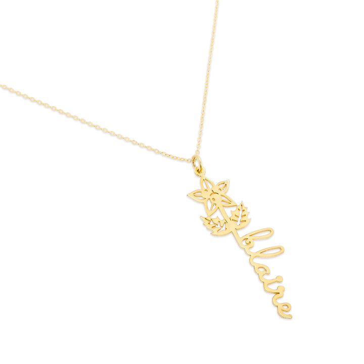 December Gold Birth Flower Name Necklace - Holly