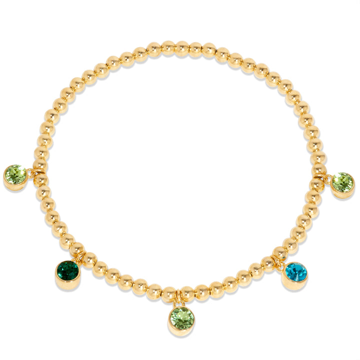 Five Gold Bezel Birthstone Charm Bead Bracelet