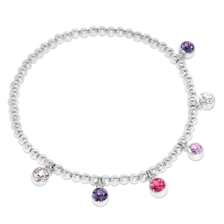 Six Bezel Birthstone Charm Bead Bracelet