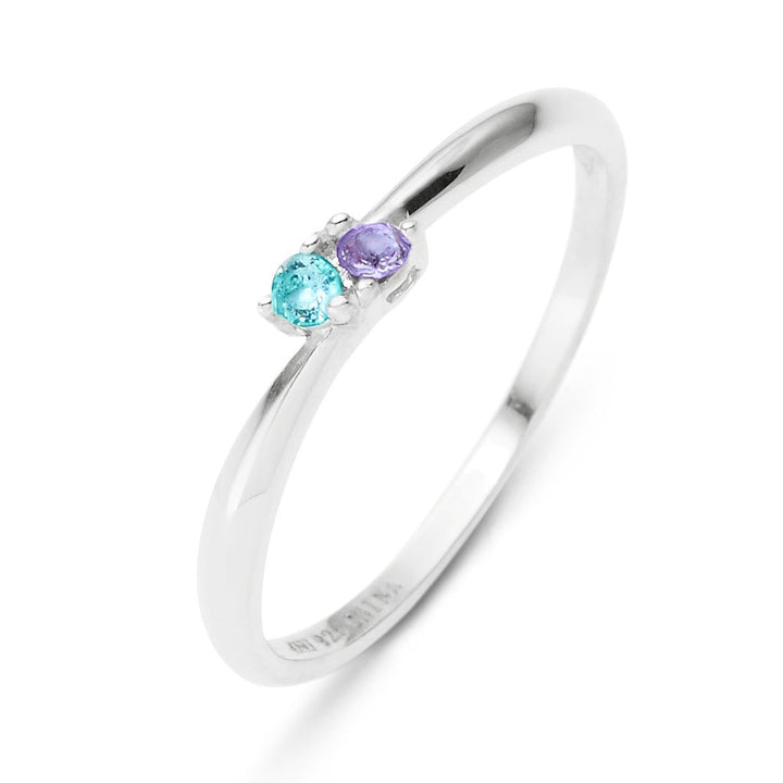 Petite 2 Stone Birthstone Silver Ring