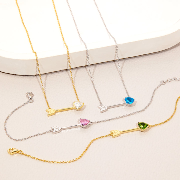 Custom Heart Birthstone Arrow Necklace