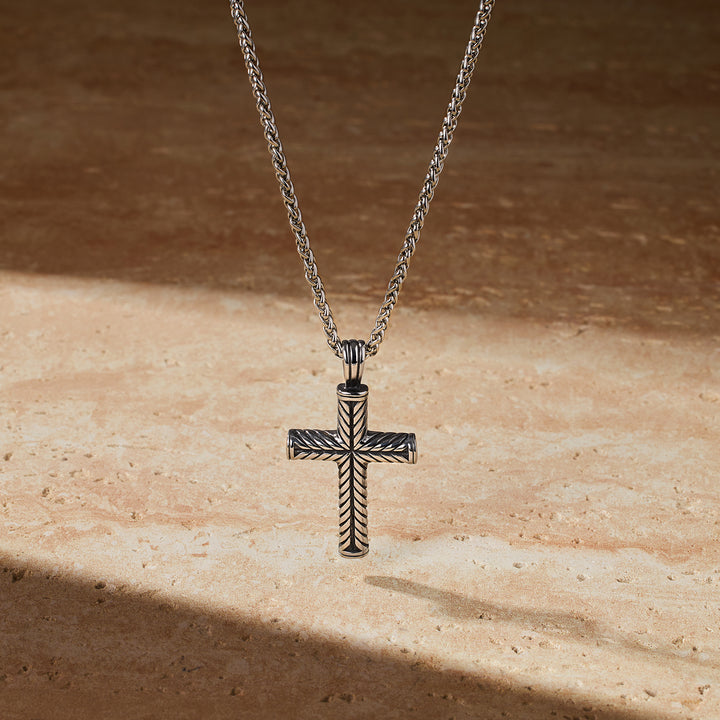 Chisel Stainless Steel Textured Cross Pendant