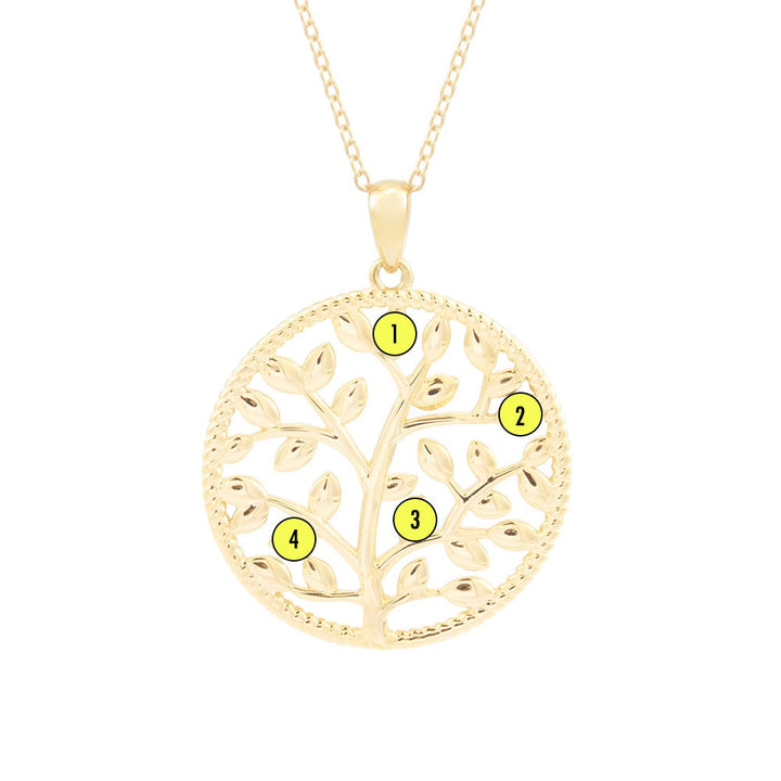 4 Stone Custom Birthstone Gold Family Tree Necklace