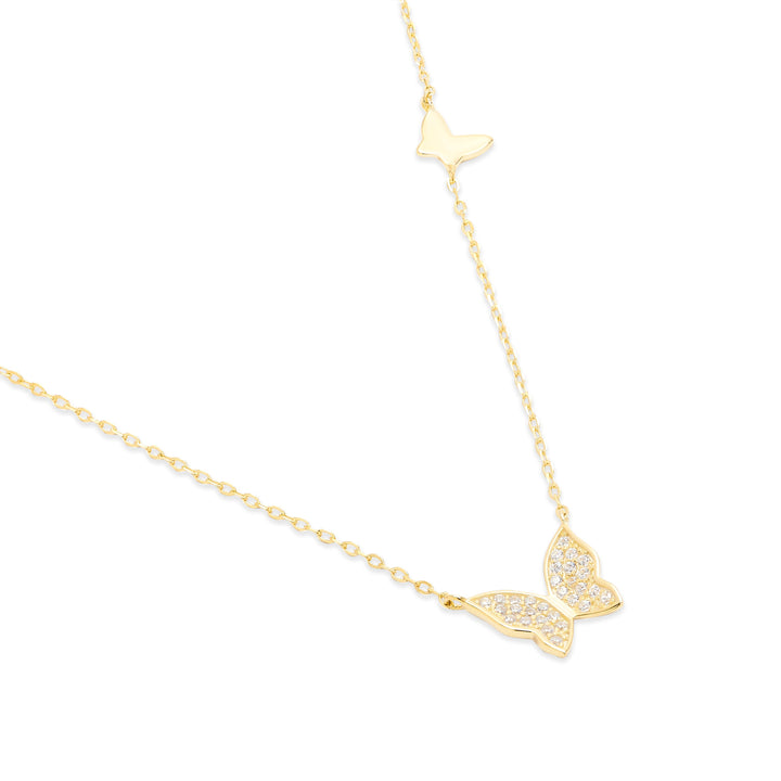 Gold Plated Double CZ Butterfly Necklace