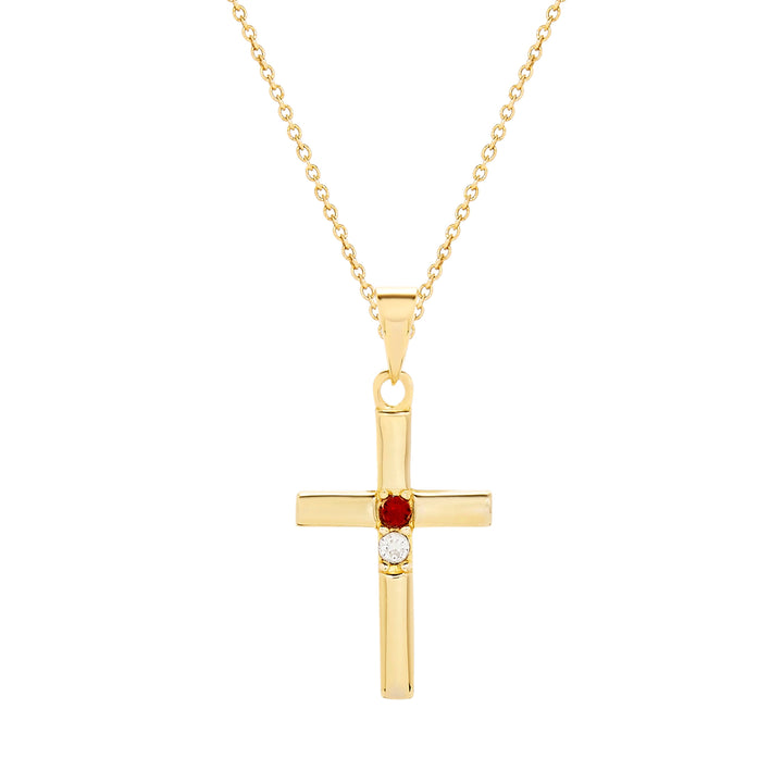 2 Stone Gold Cross Birthstone Pendant