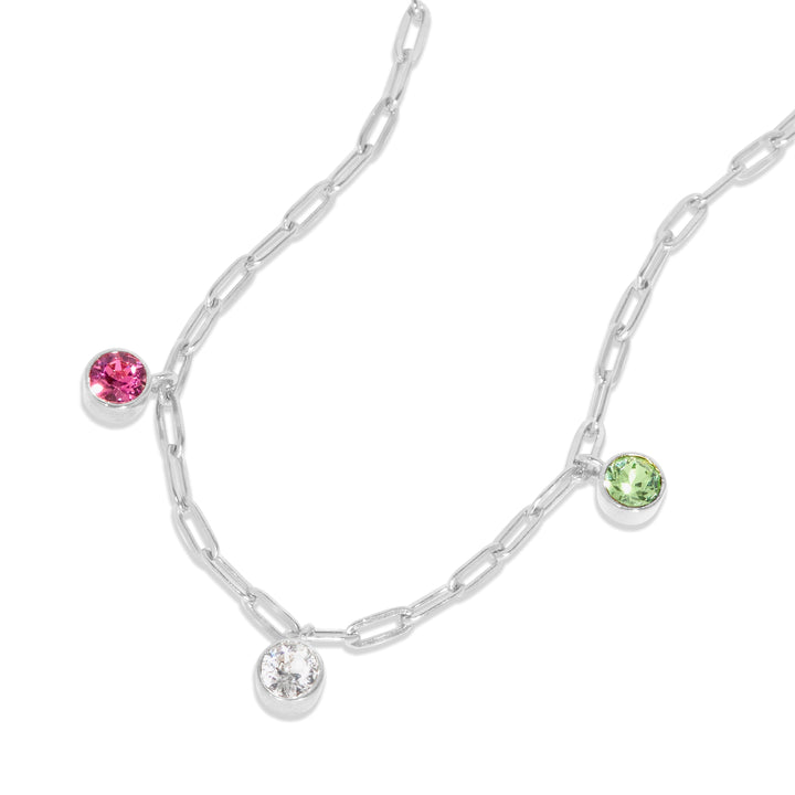 Three Paperclip Chain Birthstone Charm Necklace