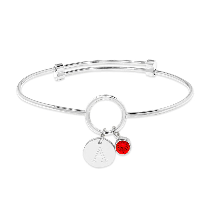 Custom Birthstone and Initial Charm Bangle Bracelet