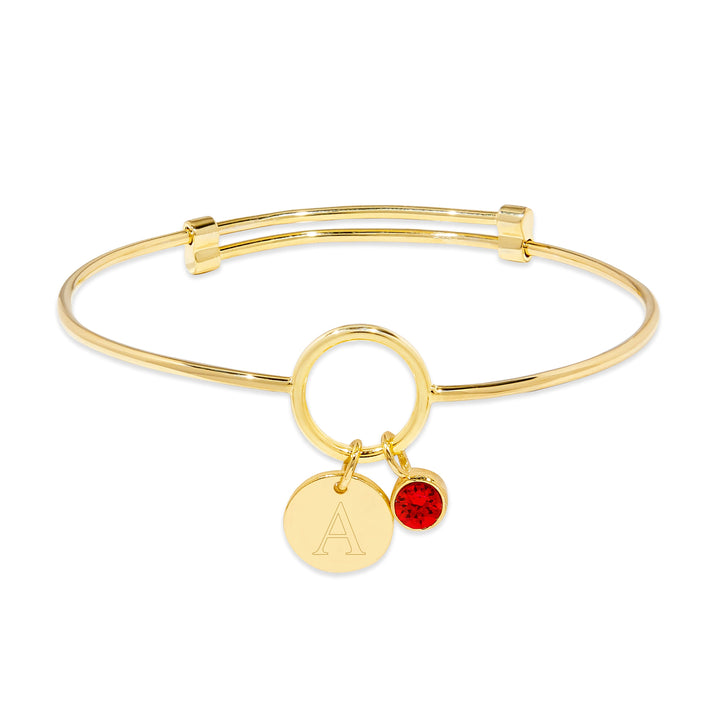 Custom Gold Birthstone and Initial Charm Bangle Bracelet