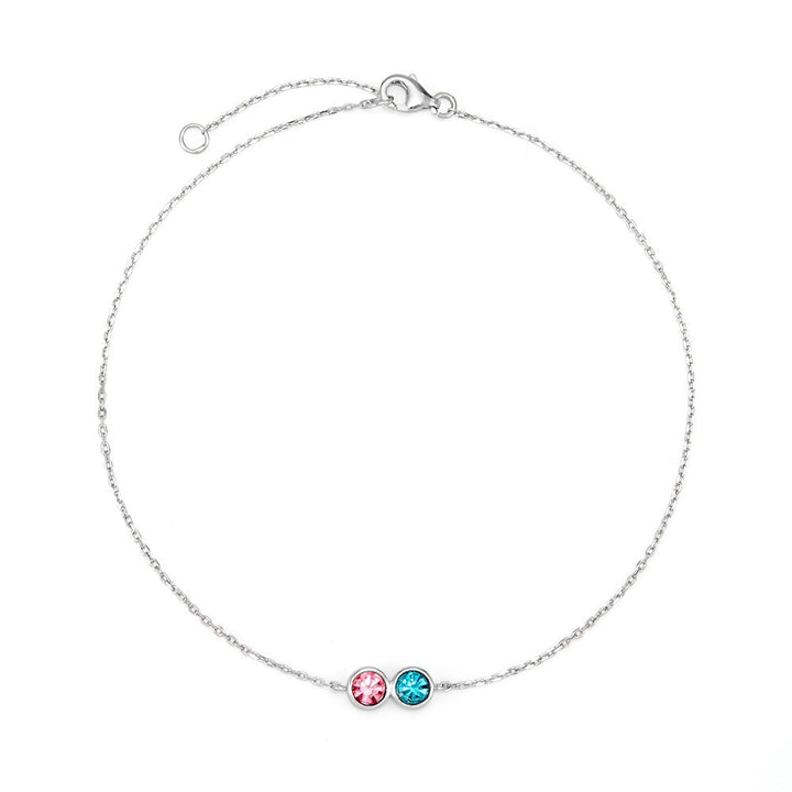 Two Stone Bezel Set Birthstone Silver Anklet