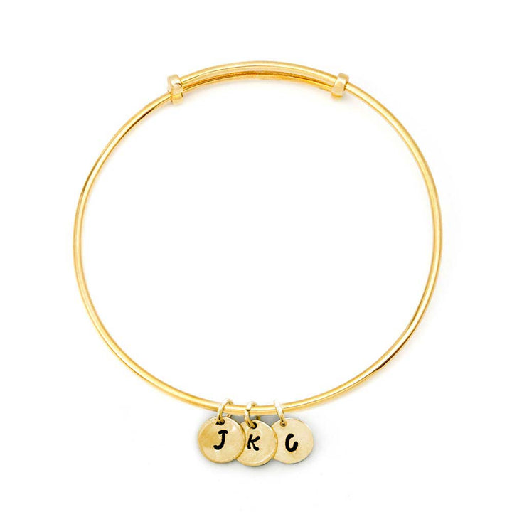 Hand Stamped Mini Three Initial Gold Bangle Bracelet