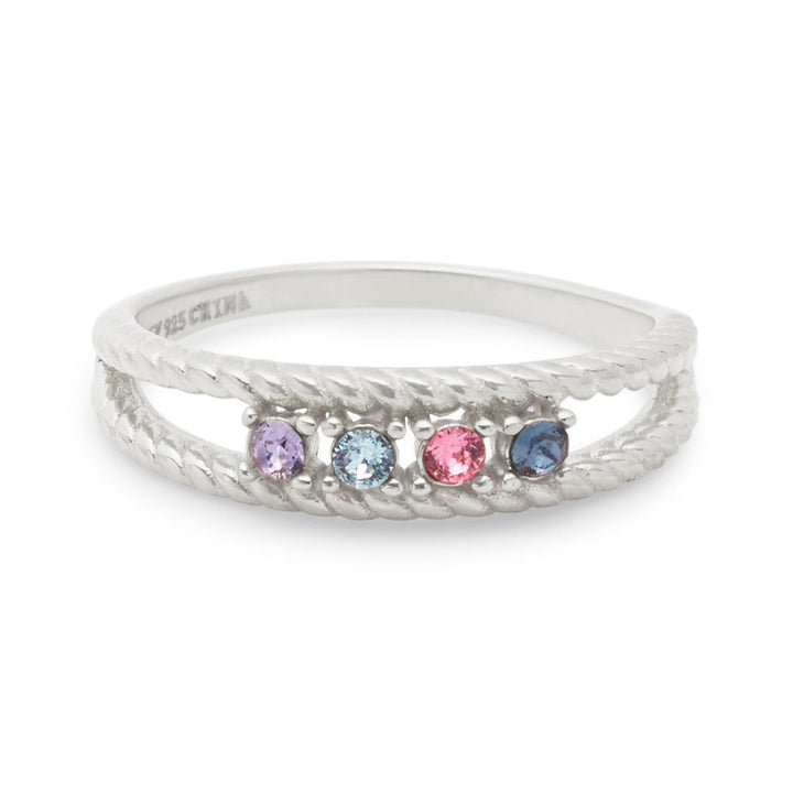 Custom Birthstone Twisted Rope Silver Family Ring