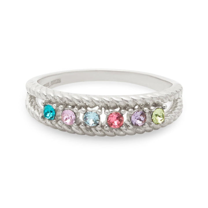 Custom Birthstone Twisted Rope Silver Family Ring