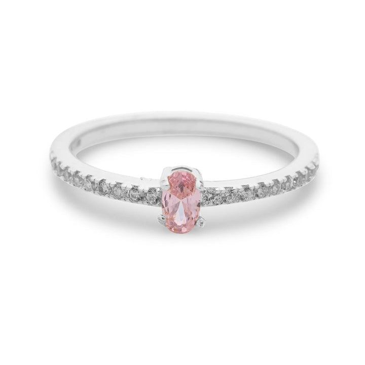 Custom Oval Birthstone Pave Band Ring