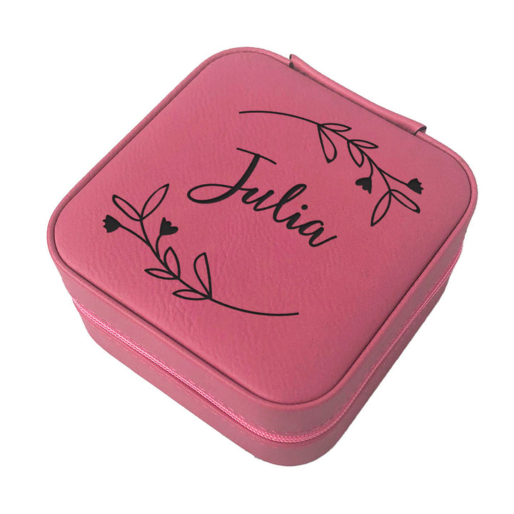 Pink Name Leatherette Travel Jewelry Box