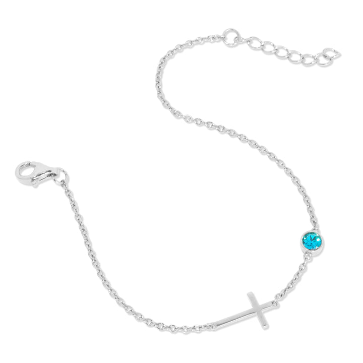 Custom Bezel Set Cross Birthstone Bracelet