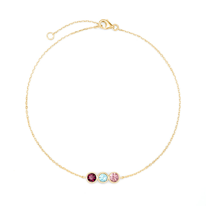 Three Stone Bezel Set Birthstone Gold Anklet