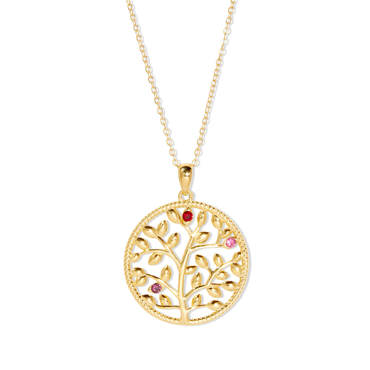 3 Stone Custom Birthstone Gold Family Tree Necklace