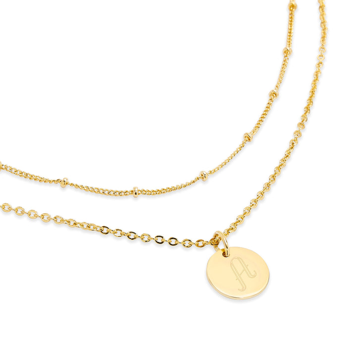 Gold Plated Engravable Round Tag Layered Necklace Set