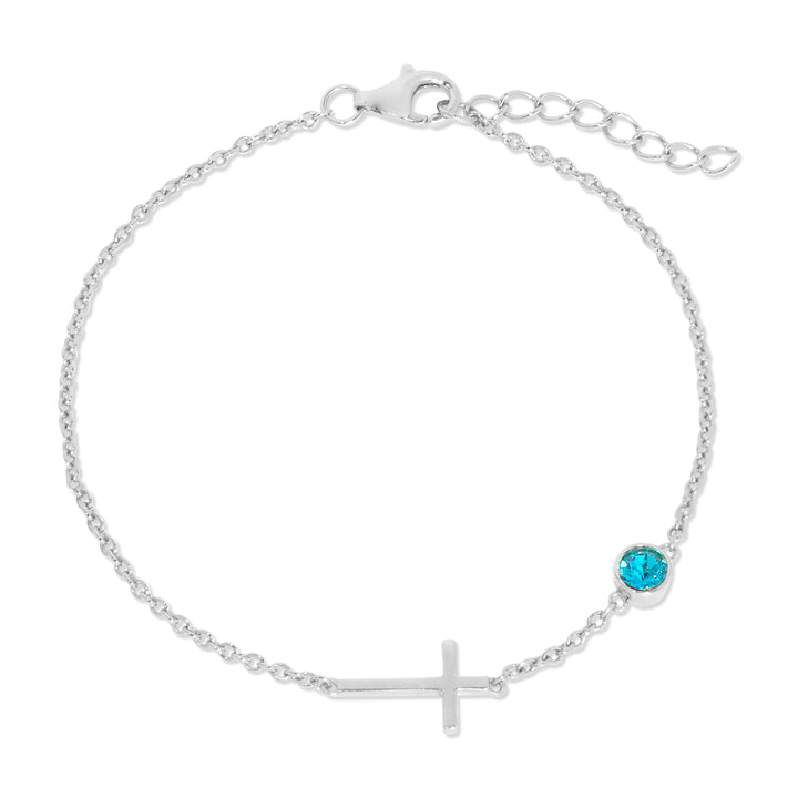 Custom Bezel Set Cross Birthstone Bracelet