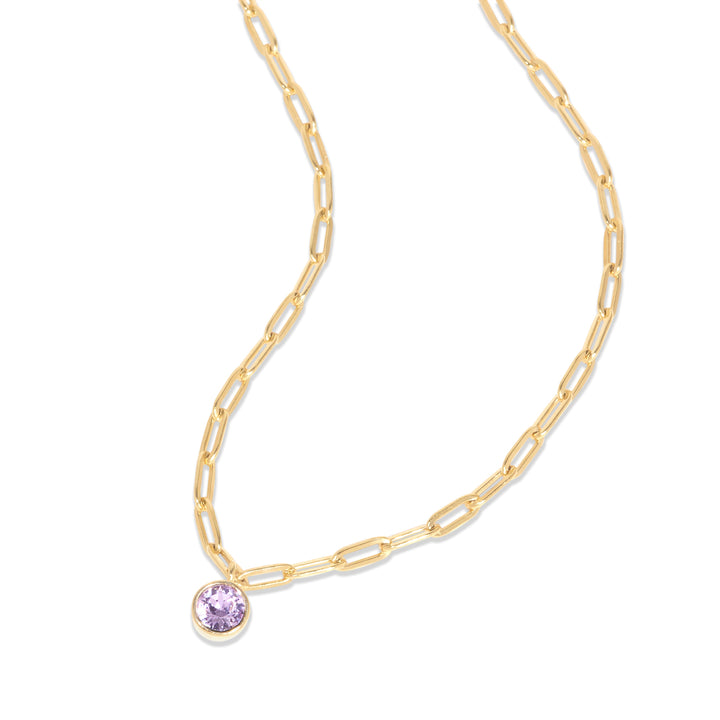 Custom Gold Paperclip Chain Birthstone Charm Necklace