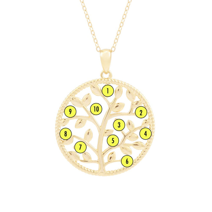 10 Stone Custom Birthstone Gold Family Tree Necklace